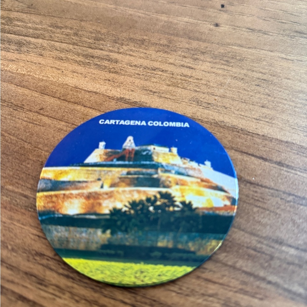 Cartagena Colombia Souvenir Round Magnet - Blue & Yellow